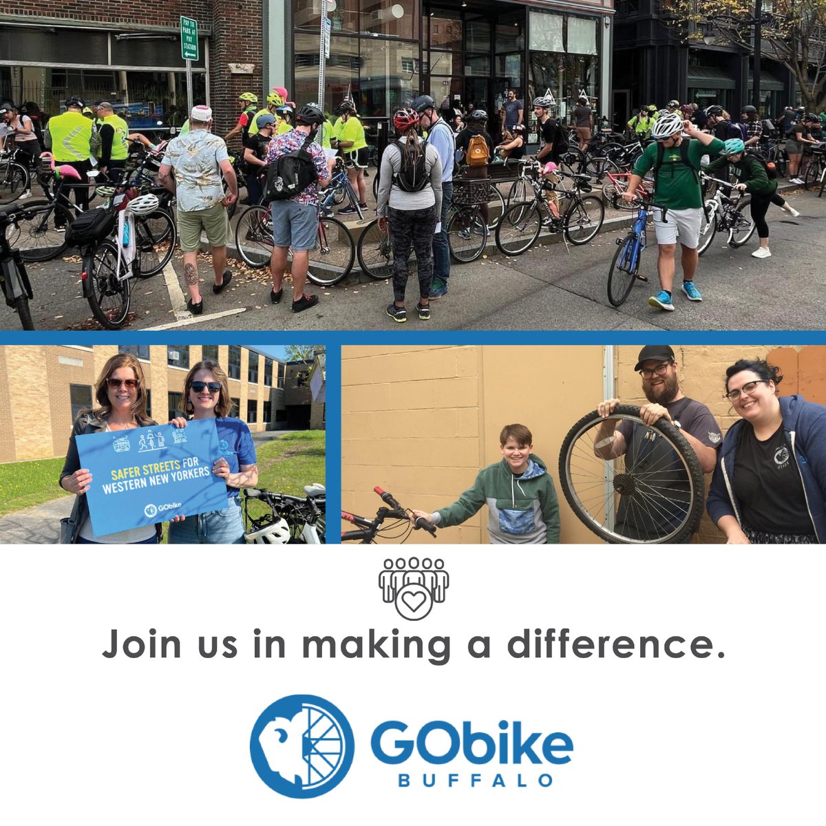 GoBike Buffalo is a non-profit organization that works to create a more inclusive environment for commuters of all kinds. Their efforts include advocacy for complete streets, infrastructure planning, traffic safety education, and more. Donate - gobikebuffalo.org/donate/.