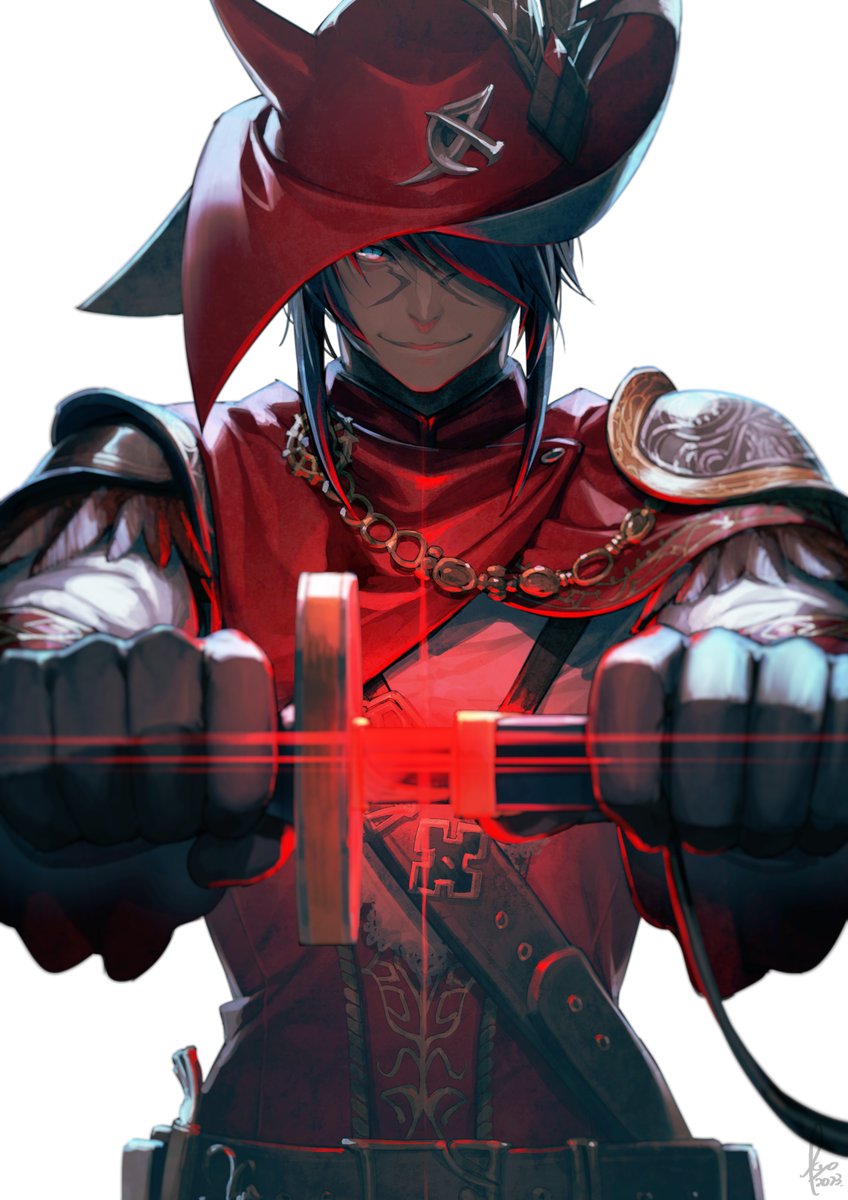 warrior of light (ff14) hat solo weapon gloves sword miqo'te holding  illustration images