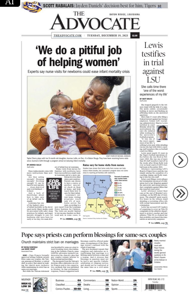 How precious is 9 month old Journee Lollis on our front page today? Her mom, an LSU Law student, is part of a program where she gets home visits to help her through Journee’s early stages. We explore here how Louisiana could expand those types of supports nola.com/news/healthcar…