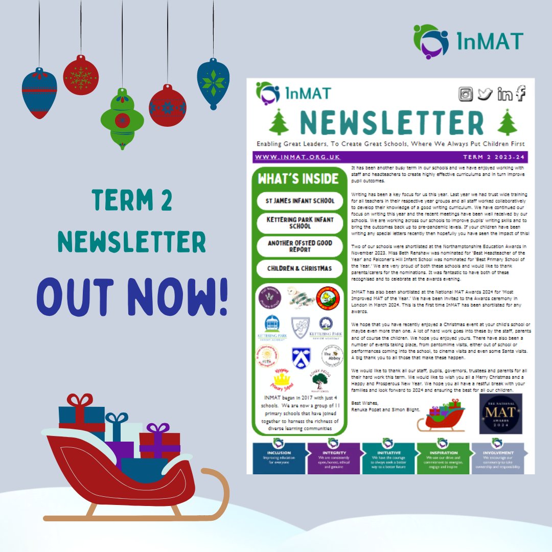 ⭐Our Term 2 newsletter is out now!⭐ We have loved seeing what everyone got up to this term and some of the festive activities! 🎄 Check it out on our website or view it here - inmat.org.uk/attachments/do… #INMAT #School #christmas #newsletter