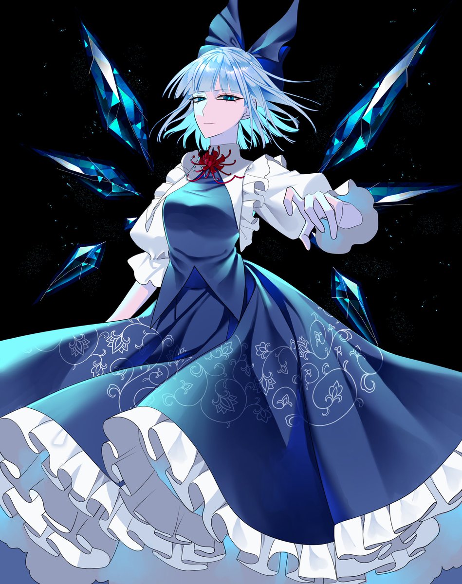 cirno 1girl solo ice ice wings wings bow blue bow  illustration images