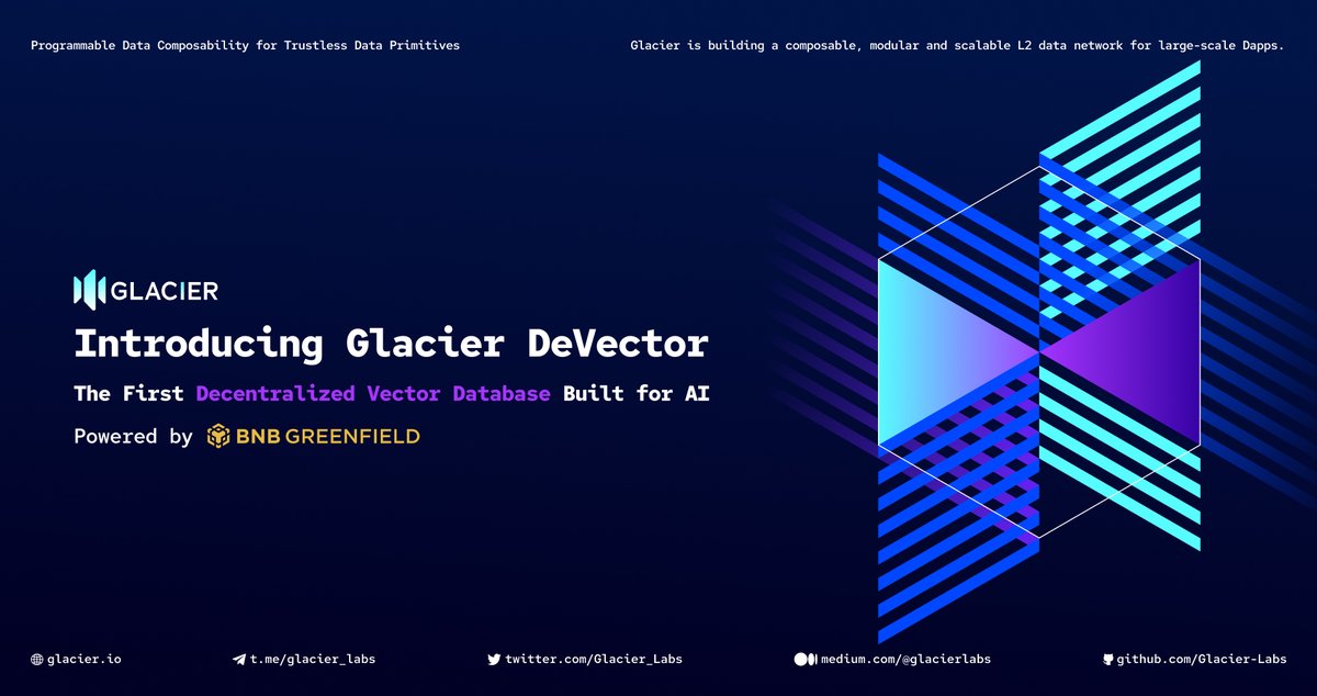 Glacier Network 🧊 $GLS (@glacier_labs) on Twitter photo 🔥Introducing Glacier DeVector - the 1st Decentralized Vector Database built for #AI🤖
🔹VectorDB + Web3 = DeVector
Glacier is backed by ForesightX <a href="/ForesightVen/">Foresight Ventures </a>, #UOB Venture Management, <a href="/Signum_Capital/">Signum Capital</a>, <a href="/CogitentV/">Cogitent Ventures</a>, <a href="/gate_labs/">Gate Labs</a>, #Berkeley, #Stanford, <a href="/realMaskNetwork/">Mask Network (mask.io)</a> and others 🔥Introducing Glacier DeVector - the 1st Decentralized Vector Database built for #AI🤖
🔹VectorDB + Web3 = DeVector
Glacier is backed by ForesightX <a href="/ForesightVen/">Foresight Ventures </a>, #UOB Venture Management, <a href="/Signum_Capital/">Signum Capital</a>, <a href="/CogitentV/">Cogitent Ventures</a>, <a href="/gate_labs/">Gate Labs</a>, #Berkeley, #Stanford, <a href="/realMaskNetwork/">Mask Network (mask.io)</a> and others