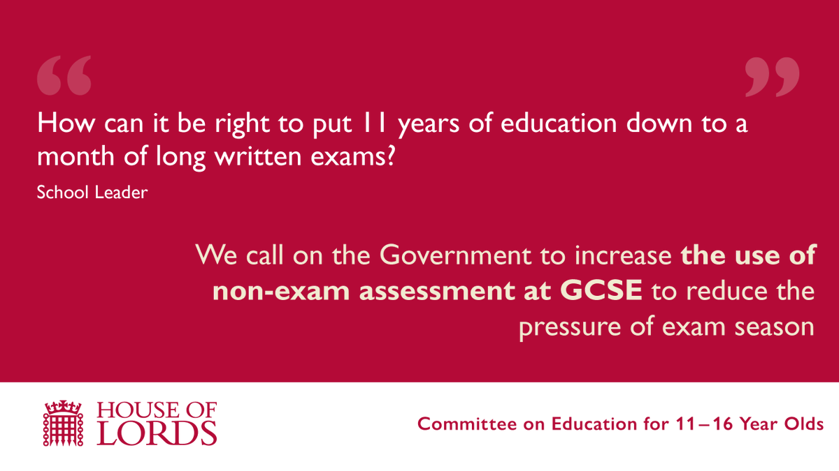 We published our report last week calling for urgent change for 11–16 education. Here is another one of our key recommendations. Read more here: ukparliament.shorthandstories.com/11-16-educatio… #KS4 #GCSE #Exams #Coursework