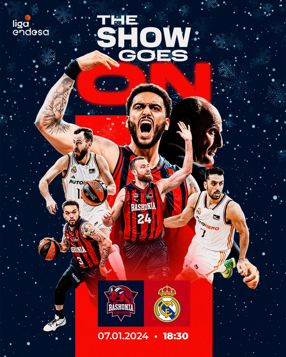 Baskonia's tweet photo. 🎄 ¿Quieres poner el broche final a tus navidades viendo el partidazo 🆚 @RMBaloncesto ?

➡️ Follow + RT
➡️ Comenta quién sería tu acompañante 
¡Y podrás llevarte 2⃣🎟️ VIP!  

#ShowGoesOn | https://t.co/Ksdr9Nkm8f https://t.co/9Dyh6TOYCS