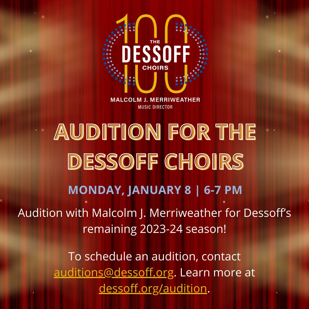 Mid-season auditions are coming up on January 8th, 2024! Interested in singing with the Dessoff Choirs? Learn more and request an audition appointment at dessoff.org/audition.