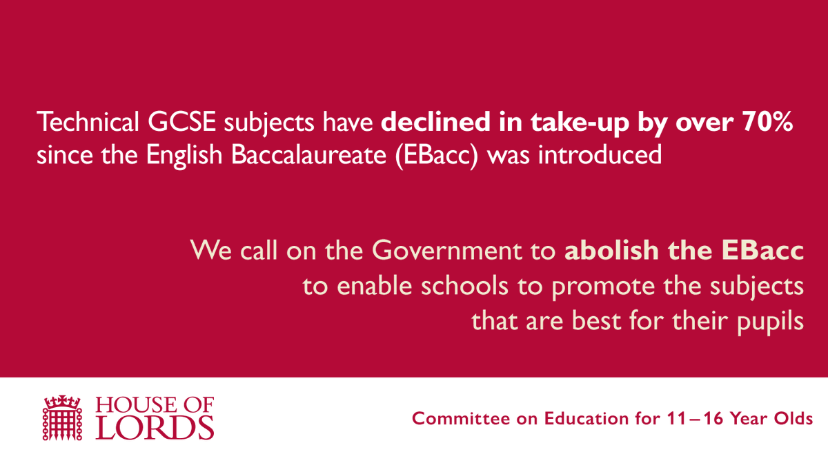 Last week we published our report calling for significant changes to how school performance is measured by the Government.

Read more here: ukparliament.shorthandstories.com/11-16-educatio…

#GCSE #EBacc #DesignAndTechnology