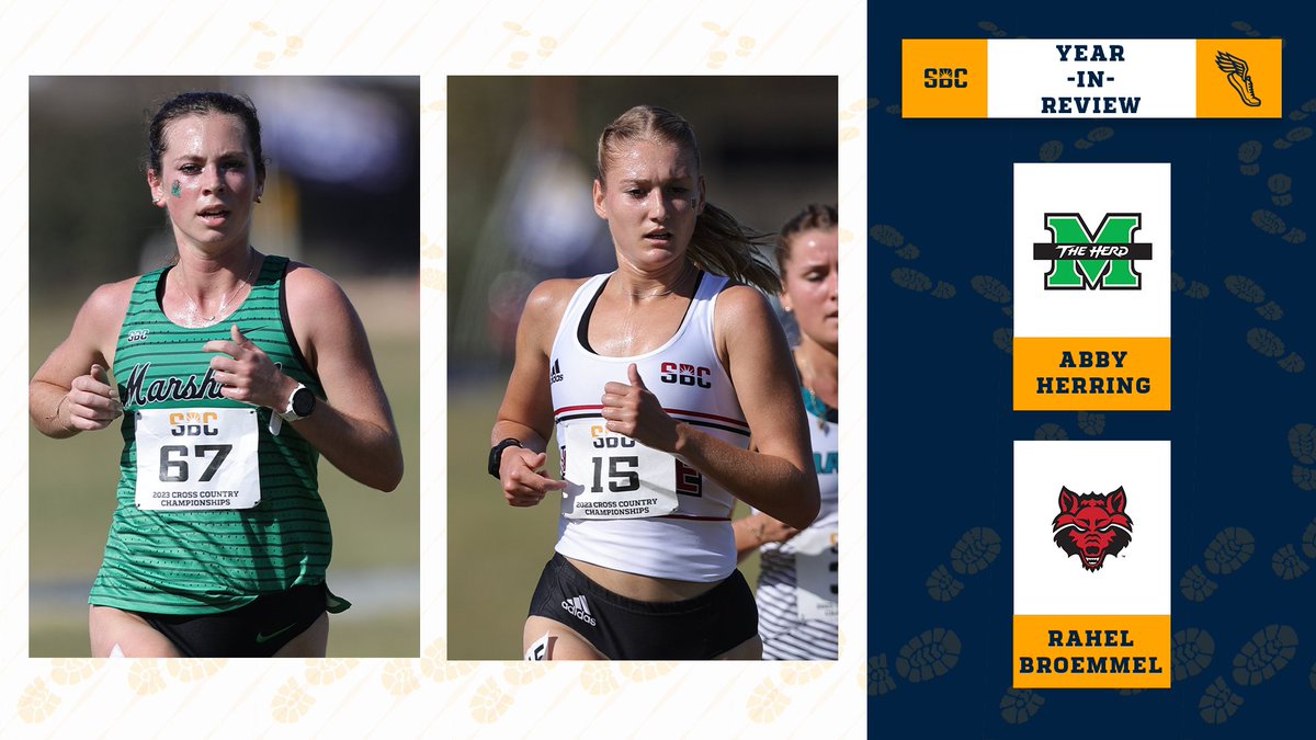 𝗥𝗔𝗖𝗘 𝗧𝗢 𝗧𝗛𝗘 𝗙𝗜𝗡𝗜𝗦𝗛. The 2023 #SunBeltXC Season saw a pair of women set new heights for their programs as Rahel Broemmel from @ASTATETRACK and Abby Herring from @HerdTFXC each left their mark with NCAA Final Site Qualifications. ☀️👟 📰» sunbelt.me/473bfND