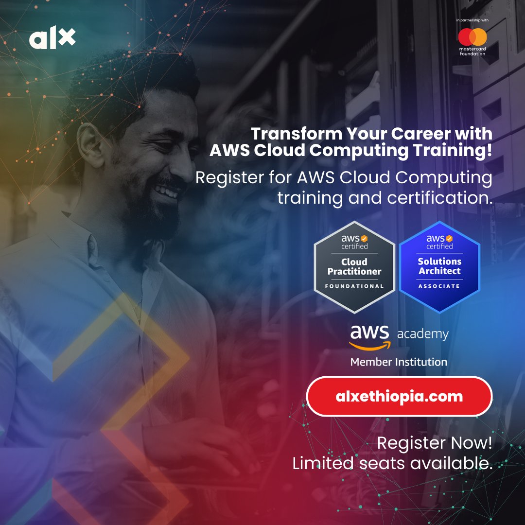 🚀 Advance with AWS certification at ALX! Gain key skills in Solutions Architecture, Storage & Databases, Cloud Architecture, and Security

🔗 Start your cloud journey at alxethiopia.com. The sky's the limit!

#BoldMoves #FutureMakers #CloudComputing