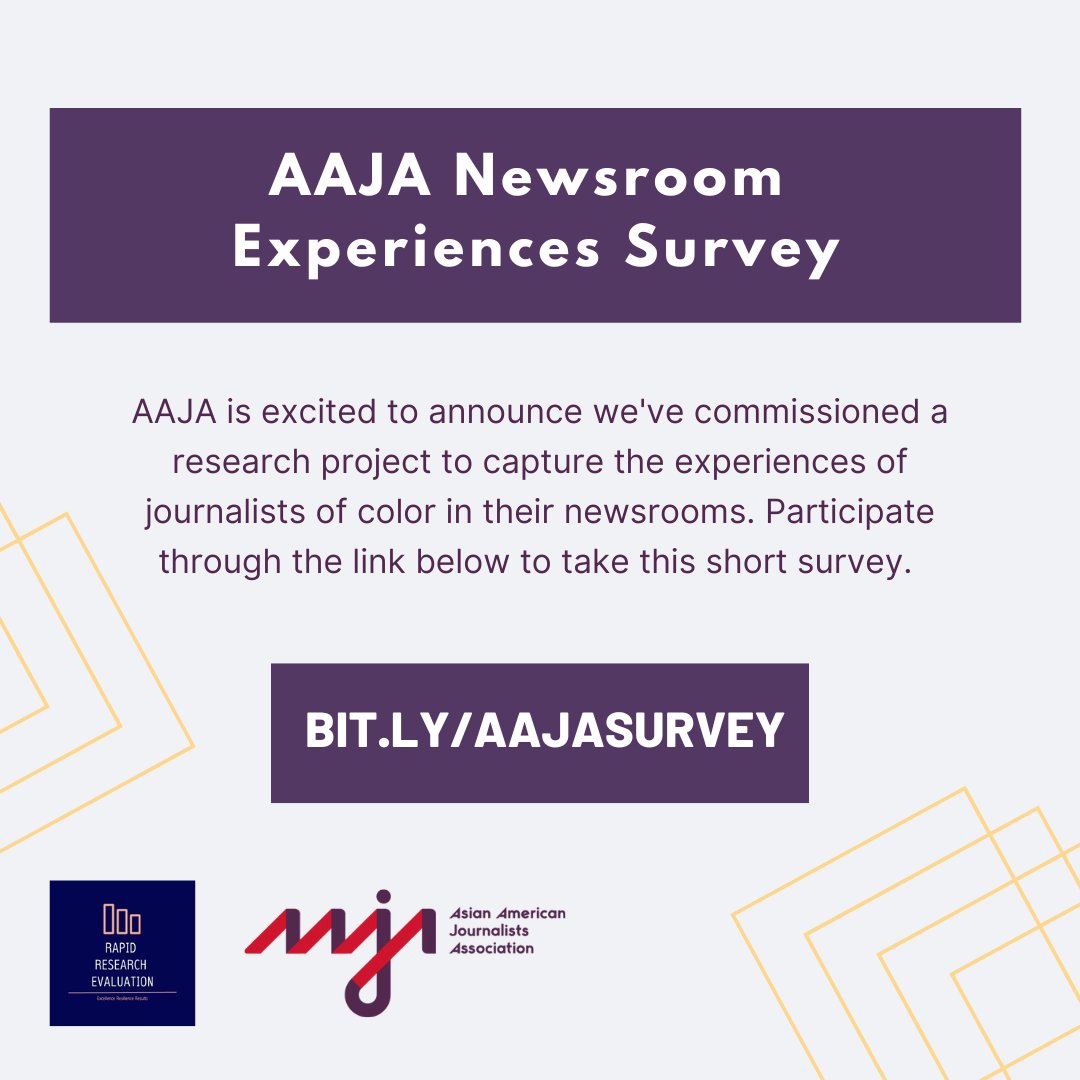 There's still time to take AAJA's survey on the experiences and challenges journalists of color face in their newsrooms. Preliminary findings are projected for late spring 2024. Make your voice heard in this first-of-its-kind survey by Friday, Dec. 29: bit.ly/aajasurvey