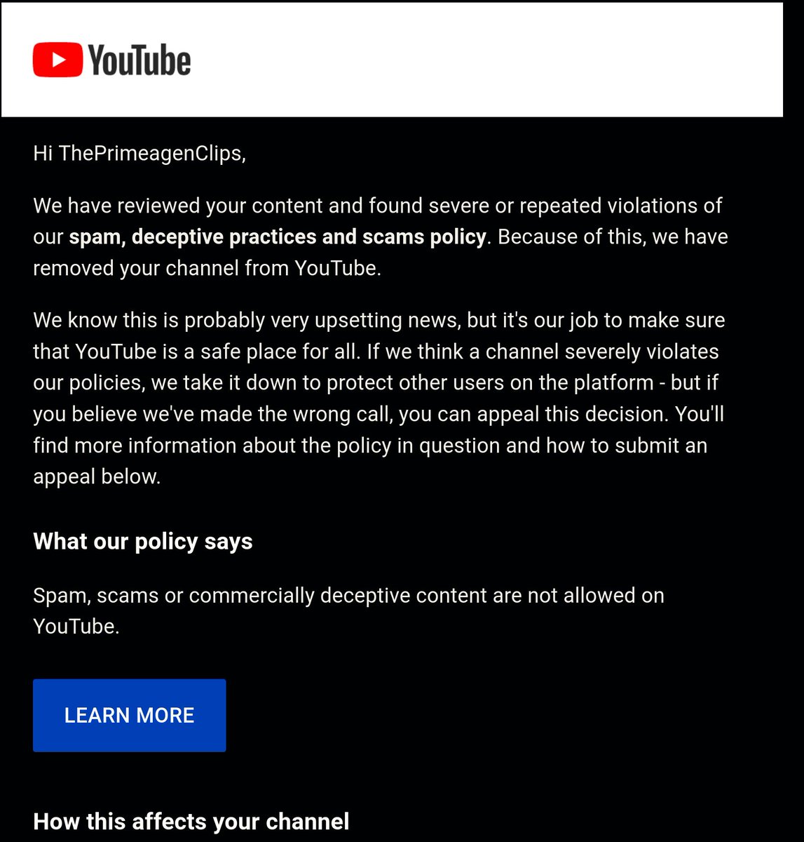 ThePrimeagen (@theprimeagen) on Twitter photo I have been posting 1 clip a day from my twitch streams on a new YT channel and YT decided to delete my channel? <a href="/TeamYouTube/">TeamYouTube</a> ? I have been posting 1 clip a day from my twitch streams on a new YT channel and YT decided to delete my channel? <a href="/TeamYouTube/">TeamYouTube</a> ?