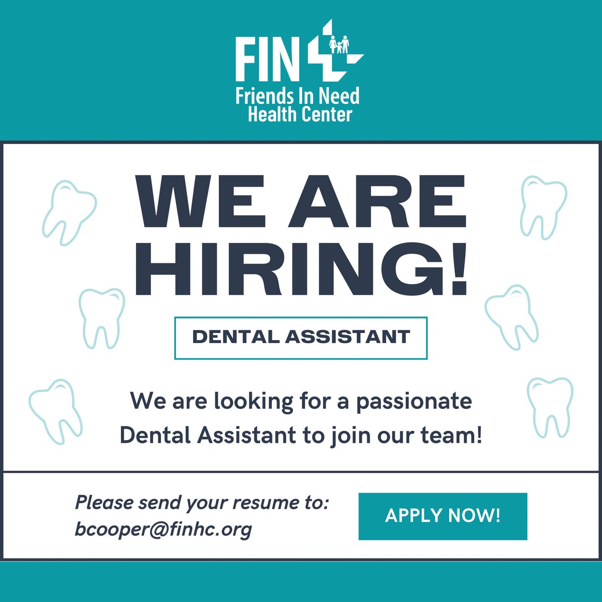 Friends In Need Health Center is seeking a compassionate Dental Assistant to join our dedicated team. Two or three days a week, flexible schedules available! Please email bcooper@finhc.org
#hiring #werehiring #dentalassistant #dental #kingsporttn #kingsporttennessee ##tricitiestn
