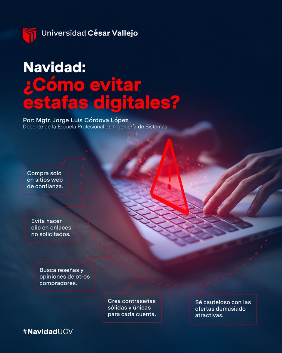 🛍️ ¡Haz tus compras navideñas sin caer en estafas digitales! 🌐💻 🎁 Adquirir regalos por internet es más barato, más fácil y más rápido; sin embargo, también tiene algunos riesgos. Conoce cómo evitarlos gracias a nuestro especialista de #IngDeSistemasUCV. ✅ #NavidadUCV 🎅🏼🎄