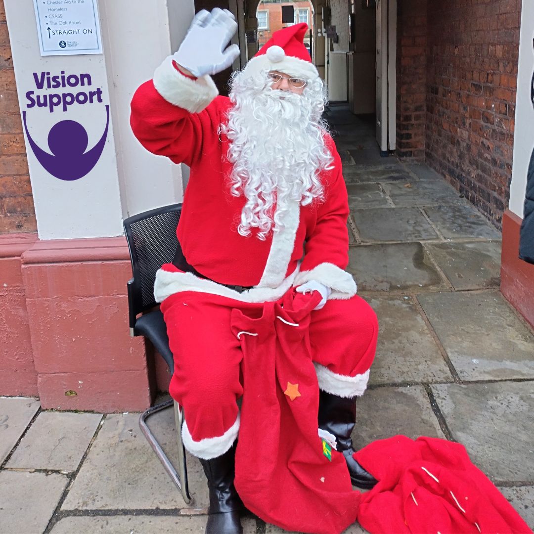 Spreading Holiday Cheer at the Bluecoat in #Chester! Ash from the Sight Loss Information Line took on the role of our very own Santa at the Bluecoat this Christmas. The Carol Service, where the @BluecoatChester Christmas lights were illuminated, made the day really special!