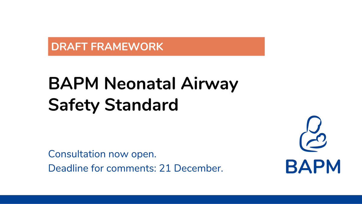 There's still time to submit your comments on the Draft of the BAPM Neonatal Airway Safety Standard. Consultation closes Thursday 21 December.

Find it here&gt;
bapm.org/resources/BAPM…