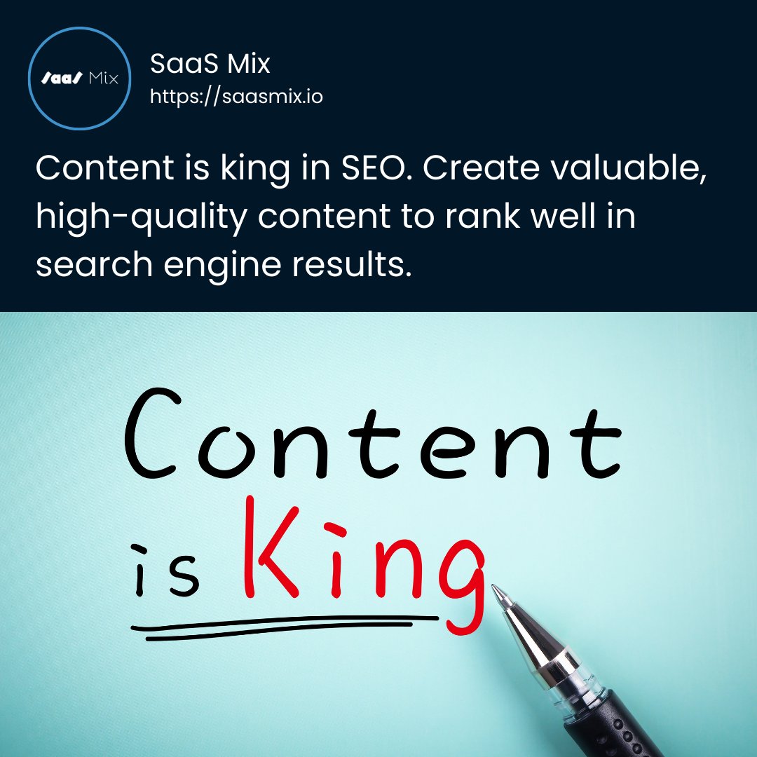 saas_mix's tweet image. 👑 Content is king in SEO! 👨‍💻📊 

Craft top-notch, valuable content to conquer search rankings. 

#SEOStrategy #ContentIsKing #HighQualityContent #SearchRanking #DigitalSuccess #OptimizeEverything #RankUp #SaaSMix