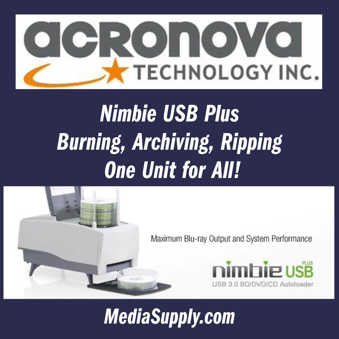 The Acronova Nimbie USB Plus is a disc autoloader that can be used for various applications such as data backup, duplication, ripping &amp; archiving of Blu-ray, DVD &amp; CD discs. It has a disc capacity of 100, a USB 3.0 interface &amp; a one-year warranty. Shop at tinyurl.com/3tjmmbxu