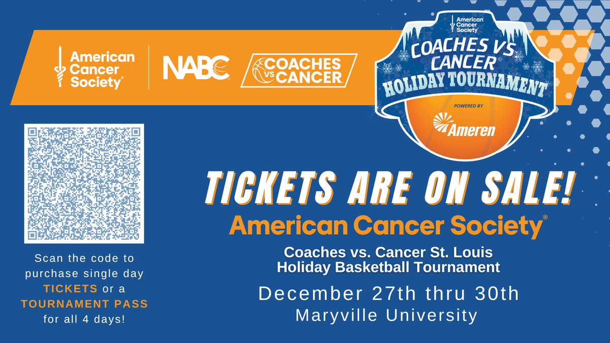 We open up the Coaches v. Cancer Holiday Tournament on 12/27 at 6pm v Hickman. Preorder tickets using the QR code! @CVCSTL