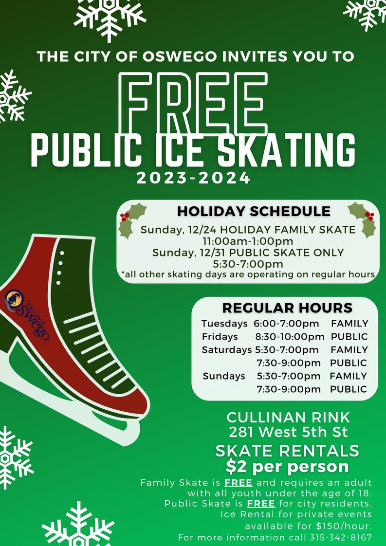 ⛸️We are adjusting rink hours during the holiday break to allow more skate time while school is not in session. Take advantage and enjoy!⛸️