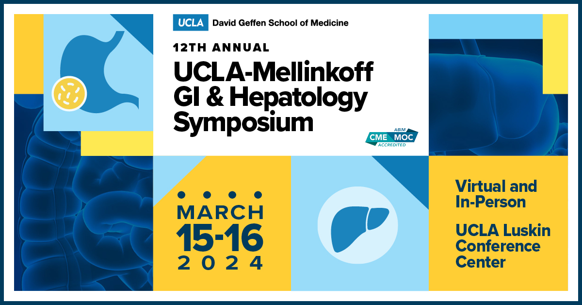 💥Registration open! #UCLAGI Mellinkoff GI & Hepatology Symposium 🔹Case-based presentations🔹Literature updates 🔹Video & live cases🔹Hands-on session 🔸NEW: Patient-provider communication skills session ☑️CME, MOC ☑️Fellows & trainees FREE! ☑️Register ucla.cloud-cme.com/course/courseo…