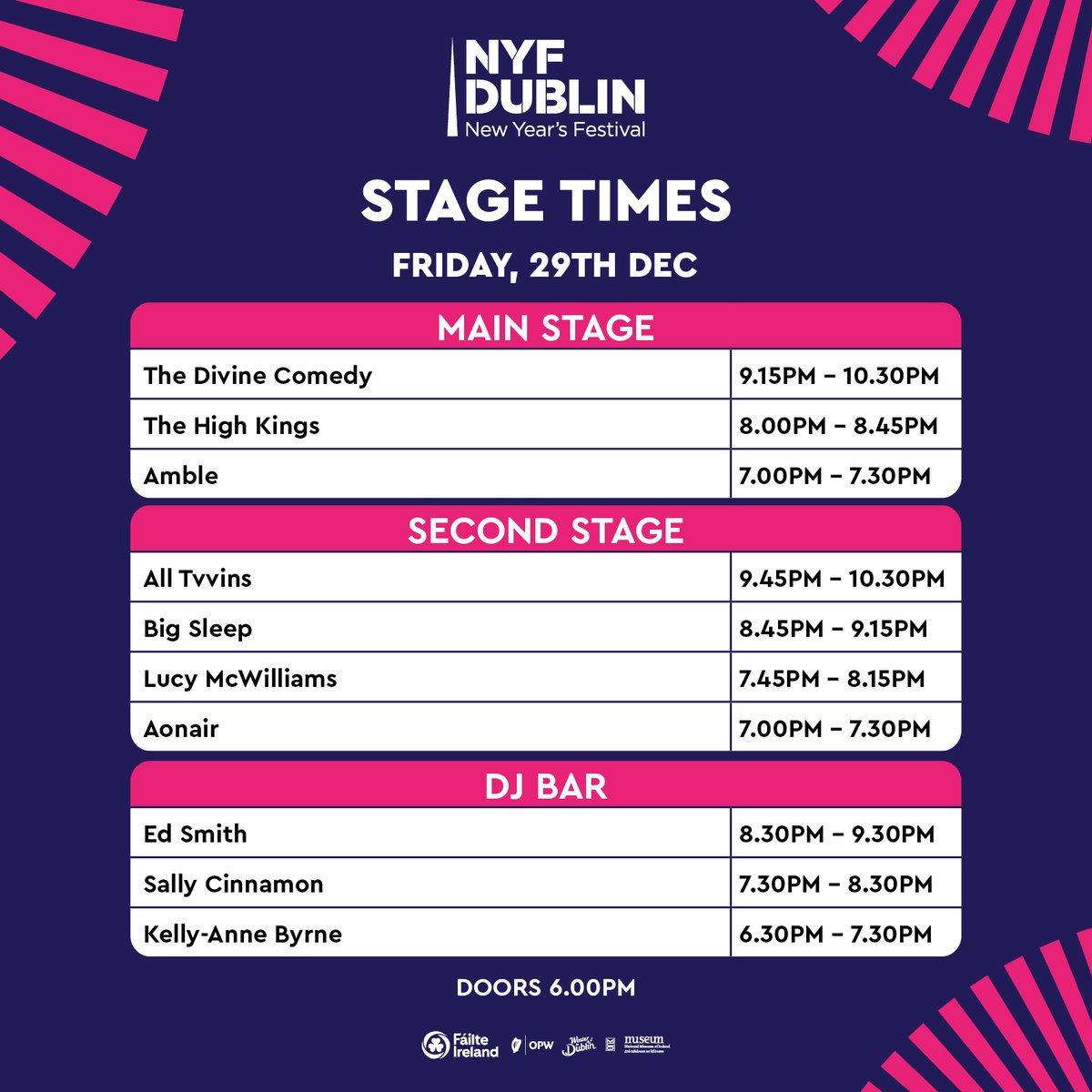 🎉 Welcome to Day 1 of New Years Festival Dublin! 🎉 The gates open at 6PM at Collins Barracks, and we can't wait to see you there! @NMIreland ⭐️ Use #TheOnlyPlaceToBe and #NYFDublin to share your moments.