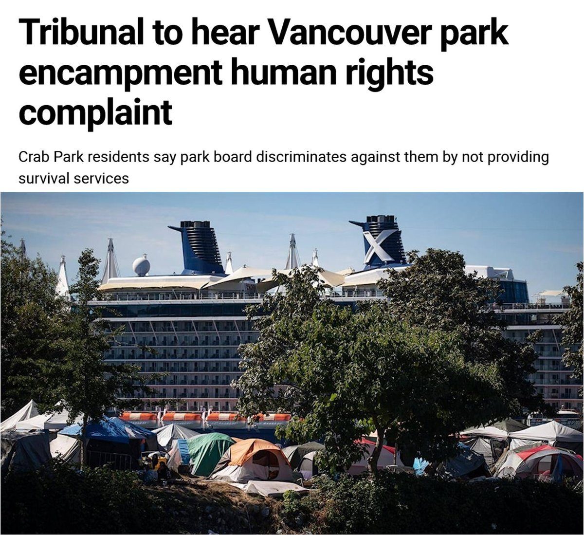 'The group claims discrimination based on #Indigenous identity & physical & mental #disabilities among other allegations & says the city & parks board haven’t offered washroom facilities, there’s lack of sanitation & insufficient electricity.' #CRABPark albernivalleynews.com/news/tribunal-…