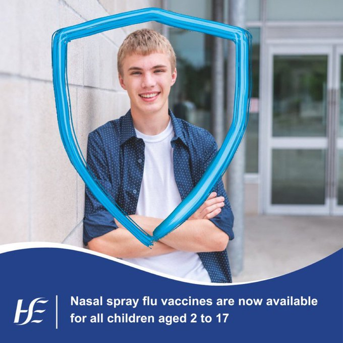 Over the last number of weeks #flu cases have risen rapidly among all age groups. HSE will be holding free nasal  #FluVaccine walk-in clinics for children aged 2-17 yrs at St. Mary’s Primary Care Centre, Naas on
Wednesday 27 Dec 10.00-16.00 and
Friday 29 Dec 10.00-16.00