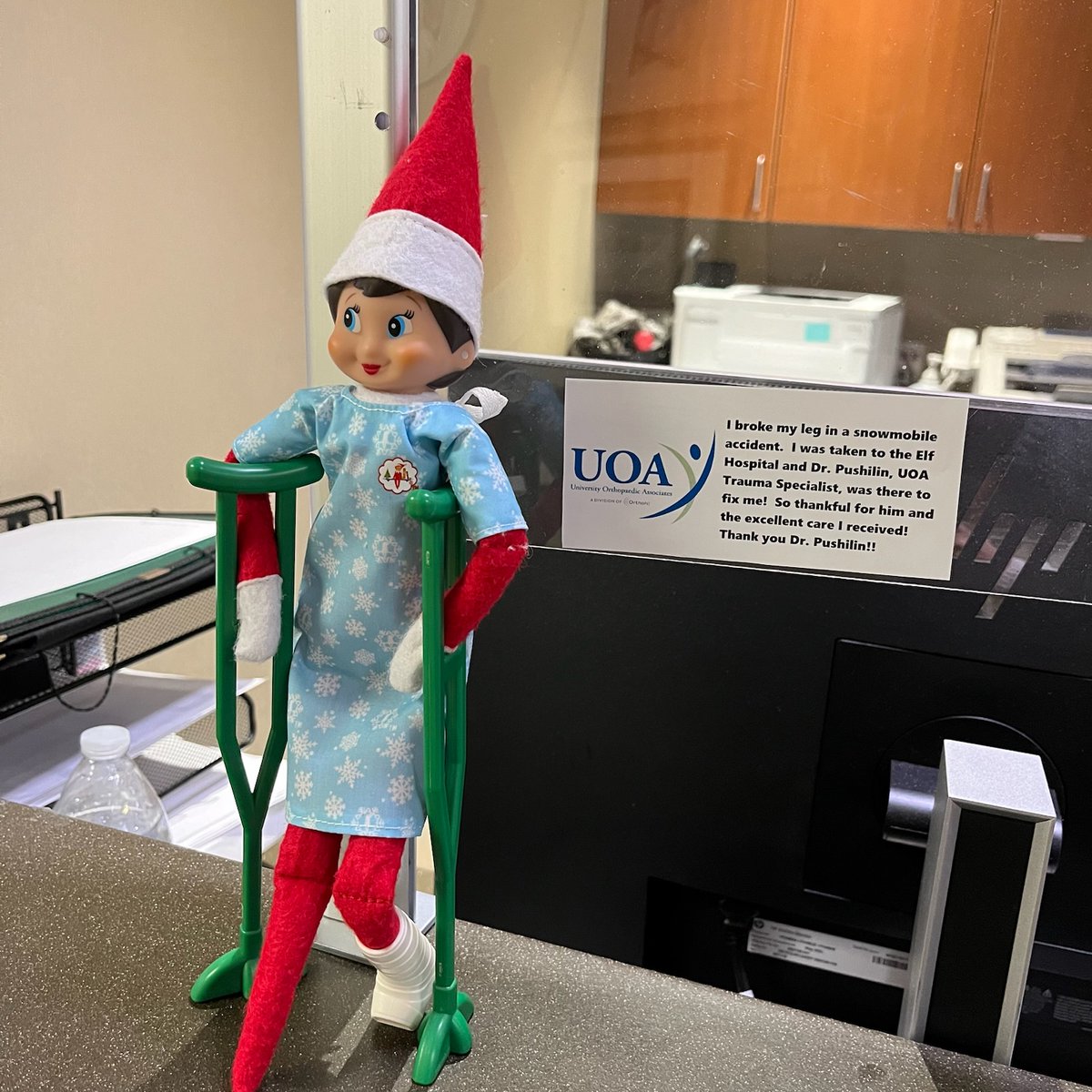 Who needs Santa's magic when you've got Dr. Pushilin? 🎅🛷👨‍⚕️ The Elf on the Shelf is grateful for this elf-saving hero for fixing her up after her snowmobile mishap! ❄️🦸‍♂️ #ElfTestimonial #MiracleWorker