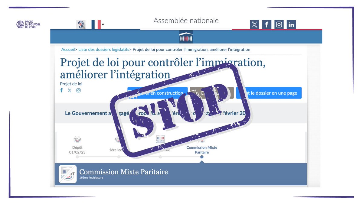 Les digues républicaines ont sauté.
La #LoiImmigration est une honte.
La #LoiImmigration est un renoncement aux valeurs de la République.
La #LoiImmigration va produire davantage d’exclusions
Mmes et Mrs les Parlementaires, ne la votez pas !