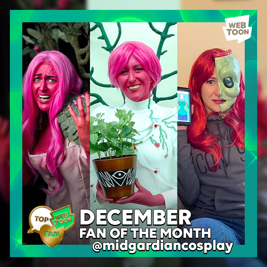Another month, another fan! 🪴 Thank you midgardiancosplay for your amazing WEBTOON cosplays for series like #LoreOlympus and #AndyBass! We love seeing you at cons stunning anyone and everyone with your incredible looks! 😍 Thanks to Meg and the amazing #WEBTOON community!