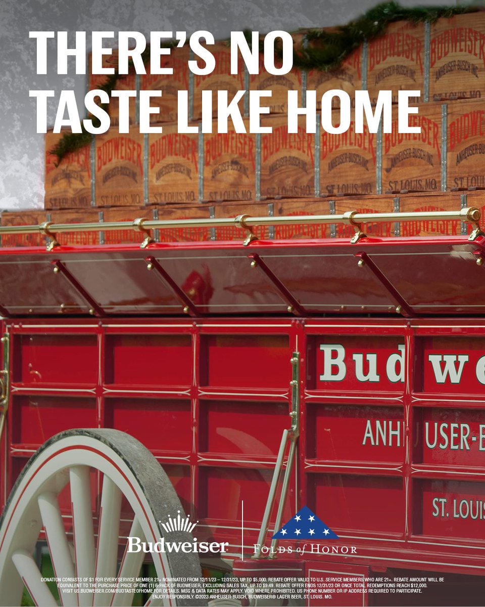 Send a taste of home to a service member with a rebate for a six pack of Bud, on us. Plus, for every 21+ service member you gift, we'll donate to @FoldsofHonor as part of our long-standing commitment. Hit the link to send now: us.budweiser.com/budtasteofhome