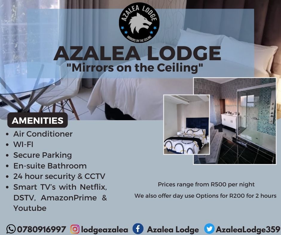 AzaleaLodge359's tweet photo. BOOK NOW 078 091 6997
(Call or WhatsApp)

MIDRAND Ramaphosa  Trevor Noah Thembi Seete White South Africans Umkhonto Wesizwe https://t.co/mifFMgkd9W