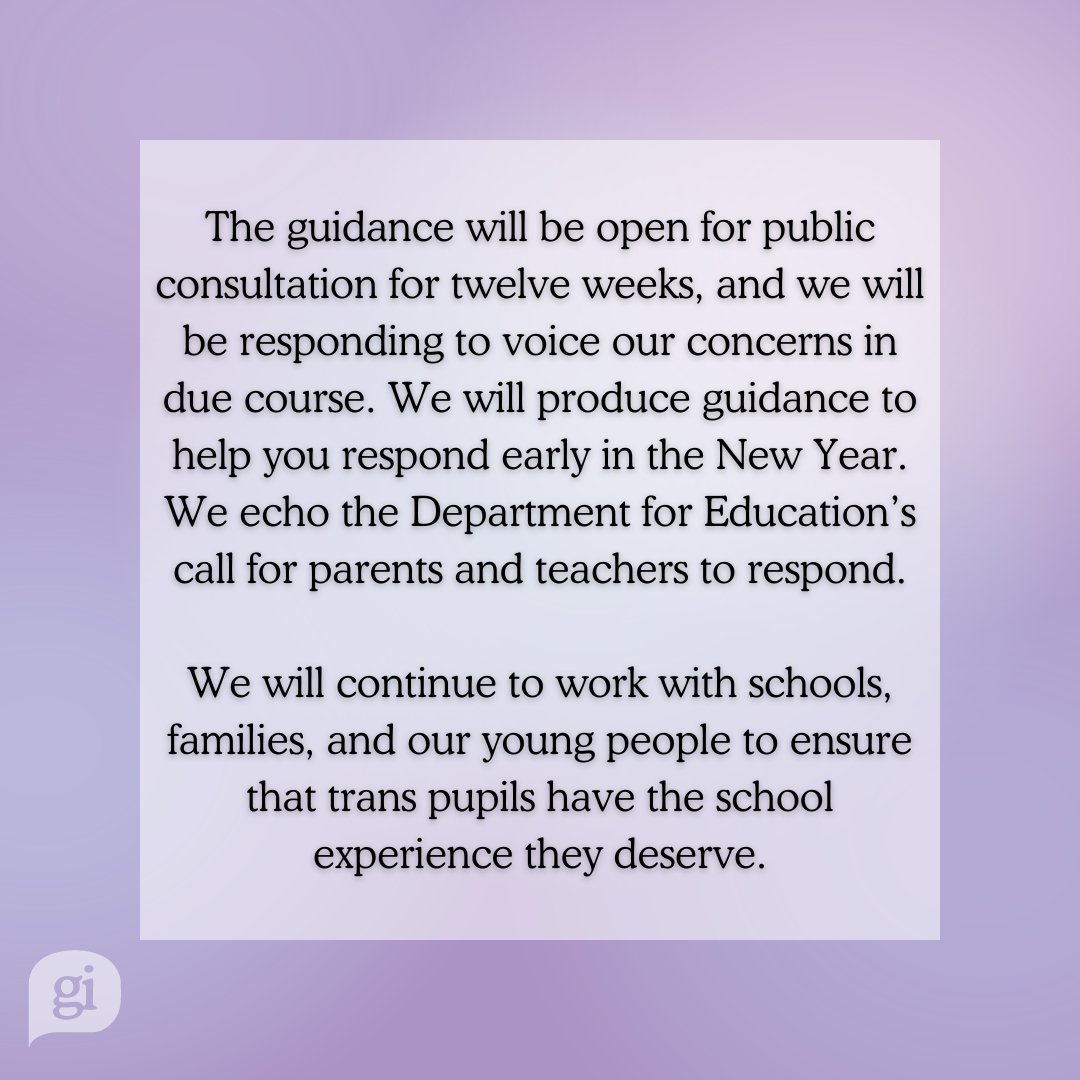 The government has released long-awaited guidance for educators on supporting trans pupils. Our statement in full: genderedintelligence.co.uk/services/publi…