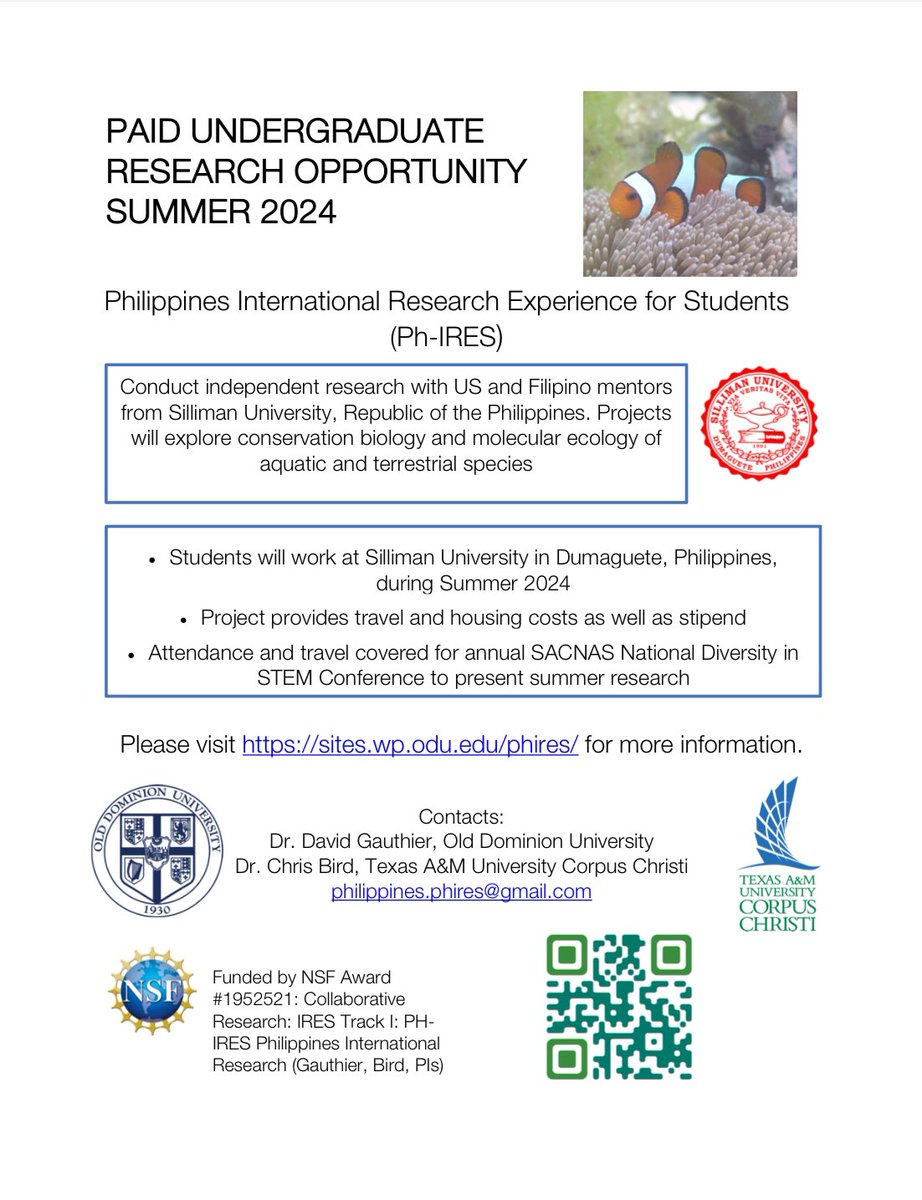 All science majors if you’re interested in doing international research, then look no further! Apply for the opportunity to conduct independent research in the Philippines with mentors at the Sililman Univeristy Summer 2024! The deadline to apply is December 31st!