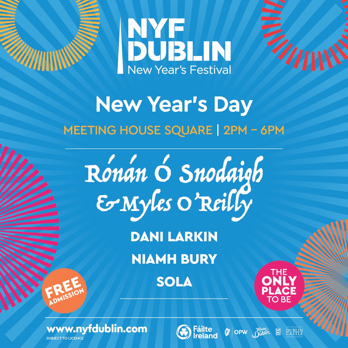 🎉 Happy New Year! ✨ Don't miss out on the last day of the festivities! 🎻   

1pm - 5pm, Dublin Castle | Free Event 

2pm - 6pm, Meeting House Square | Free Event, Family Friendly 

#TheOnlyPlaceToBe #NYFDublin