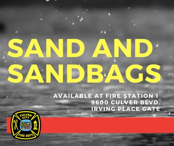 With a winter storm on the horizon, it’s important to be ready for potential flooding. Sand and sandbags are available for Culver City residents at the Irving Pl. gate of Fire Station 1 (9600 Culver Blvd.). Please help yourself to up to 10 bags per person at any time.