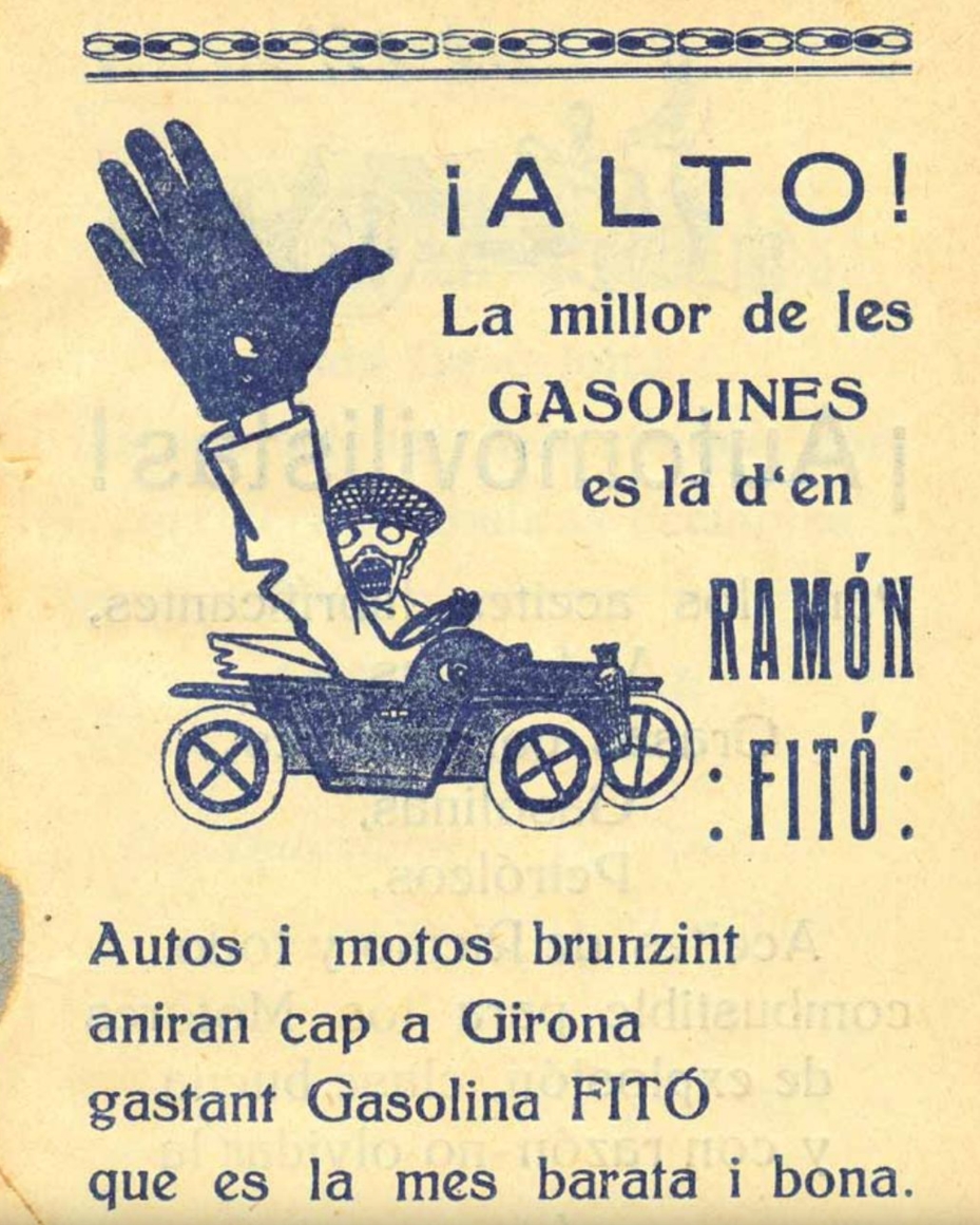 El primer assortidor de gasolina de Catalunya l'instal·là l'anoienc Ramon Fitó el 1908 a la cruïlla de l'Avinguda d'Alfons XIII amb el Carrer d'en Garriga de Badalona. A la foto esquerra en Ramon amb l'assortidor, a la dreta un petit vers de l'època per a promocionar-lo.