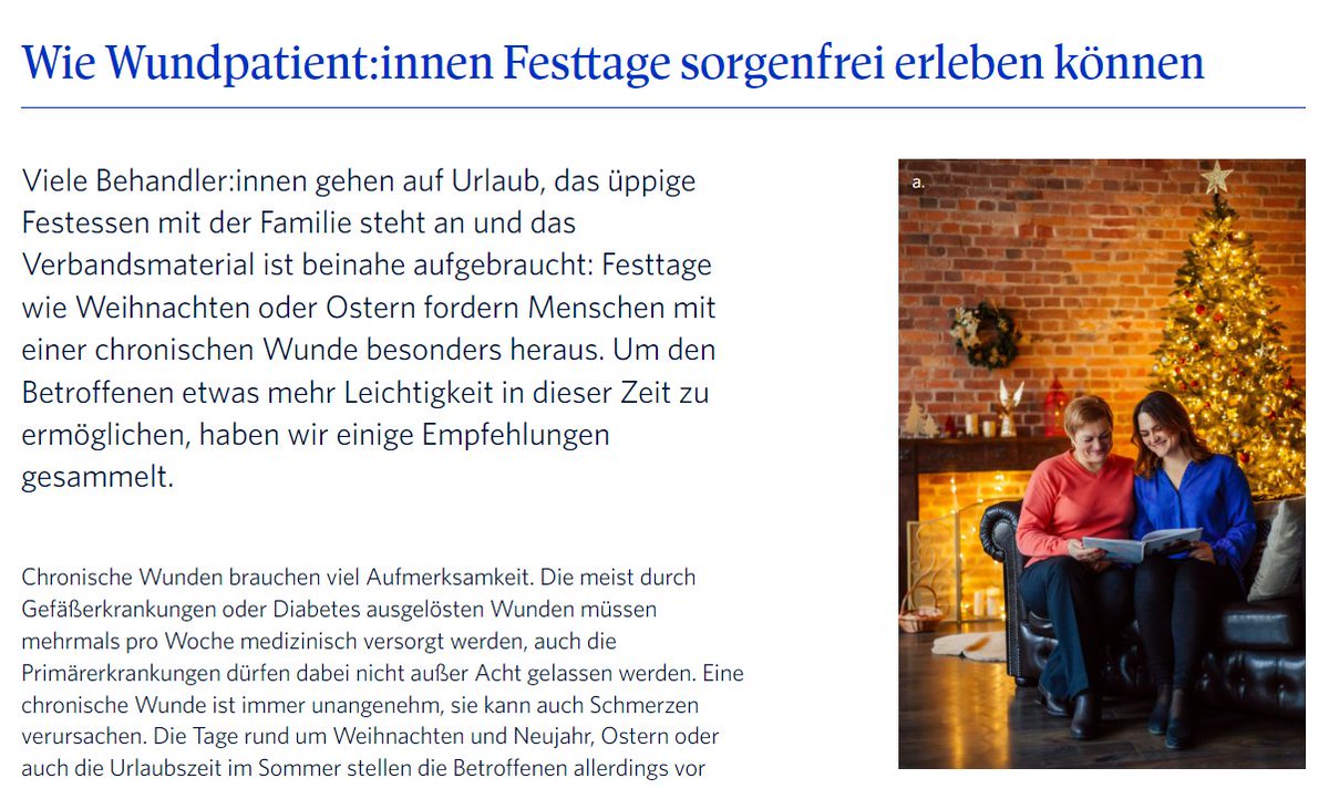 Festtage wie Weihnachten fordern Menschen mit einer chronischen Wunde besonders heraus. Um den Betroffenen etwas mehr Leichtigkeit in dieser Zeit zu ermöglichen, haben @eguenthoer und <a href="/currifex/">Conny Schneider</a> einige Empfehlungen gesammelt: show.lbg.ac.at/wie-wundpatien…