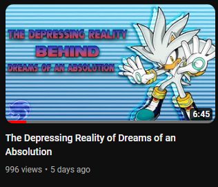 SpeedsterUnited's tweet photo. Ayy! Almost at 1K, the second video within 2 weeks to reach 1K views! Go check out the video and find out the deep meaning behind Dreams of an Absolution!
https://t.co/tAx0cOnkzu
#SilverTheHedgehog #DreamsOfAnAbsolution #Sonic06 https://t.co/ndd4Xk4kxW