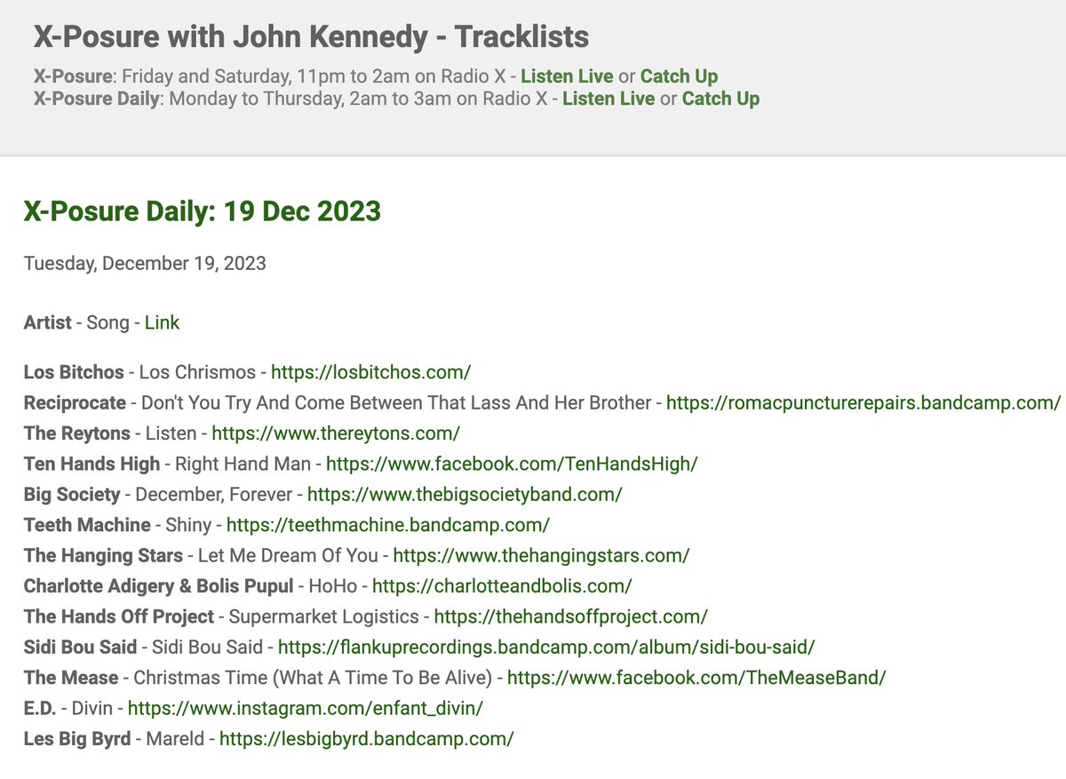 It's the last week of X-Posure Daily for 2023! Two new shows up @GlobalPlayer already! Feat. @BADBADNERVES @LBitchos @TenHandsHigh @charlottebolis @TheMeaseBand @rfratertaylor @rubyjofficial @DuglasTStewart & so much more! Have a listen! 🔥💚globalplayer.com/catchup/radiox…