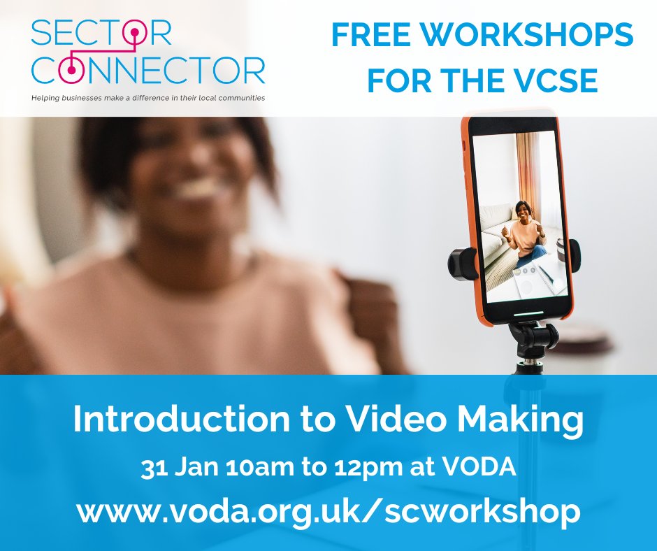 Free Introduction to Video Making workshop for #NorthOfTyne #VCSE charities and groups on 31 Jan at VODA. Book here: voda.org.uk/sector-connect…
<a href="/NorthumberldCVA/">NCVA Northumberland Community & Voluntary Action</a> <a href="/ConnectedVoice_/">Connected Voice</a> <a href="/SectorConnector/">Sector Connector</a>