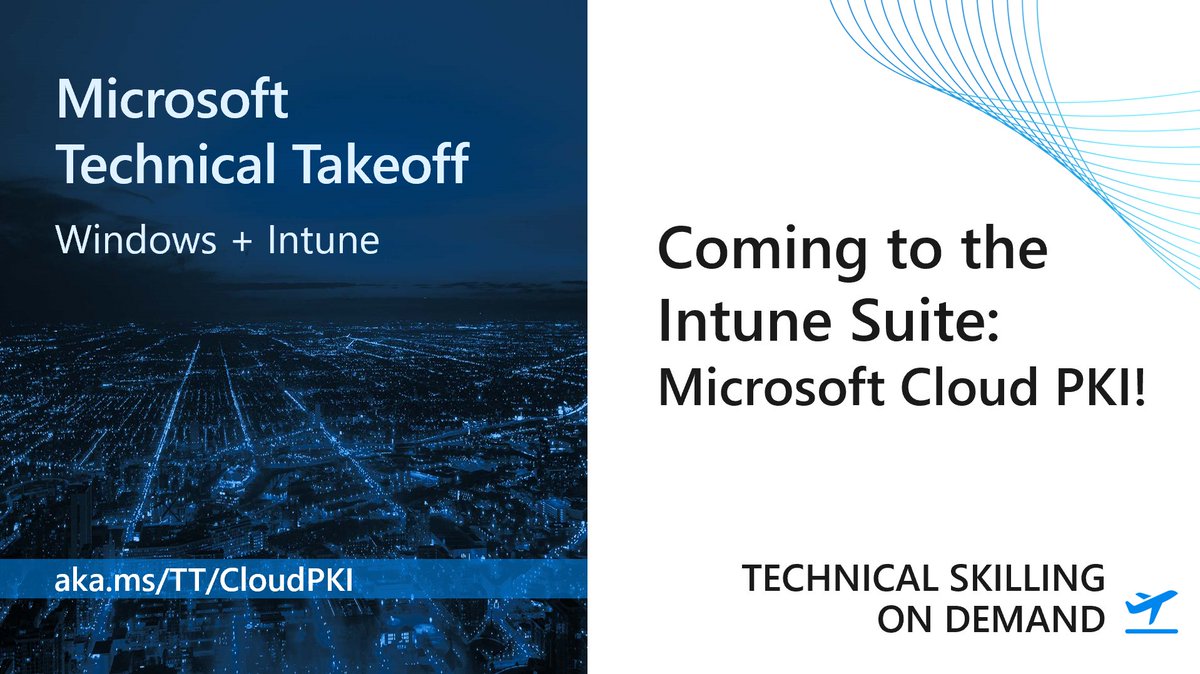 Coming to the Microsoft Intune Suite - Microsoft Cloud PKI! Simple to setup and manage. No on-premises servers, no certificate connectors, no firewalls or proxies. See how it all works!
aka.ms/TT/CloudPKI

#MSIntune #TechTakeoff