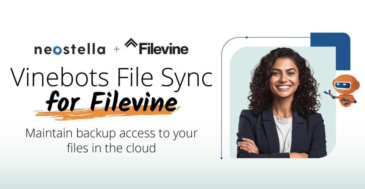 neostella_inc's tweet image. Introducing the File Sync Vinebots automation for @filevine! Now, you can securely backup files added to #Filevine and access them through your computer&apos;s local network shares 🗂️🔄

Find out more here: hubs.la/Q02cZh4t0