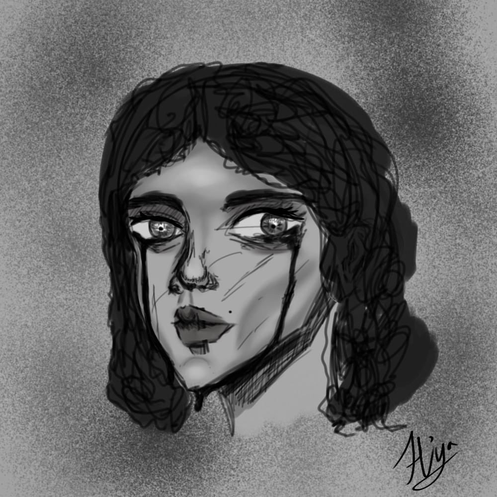 Sketch  titled “ the eyes capture the depth of grief” by my daughter Hiya . She is in 11 grade . 
#EyesTellStories #EmotionalSketch #TearsOfExpression #CapturingDepth #ArtistryInEmotion #SketchingFeelings