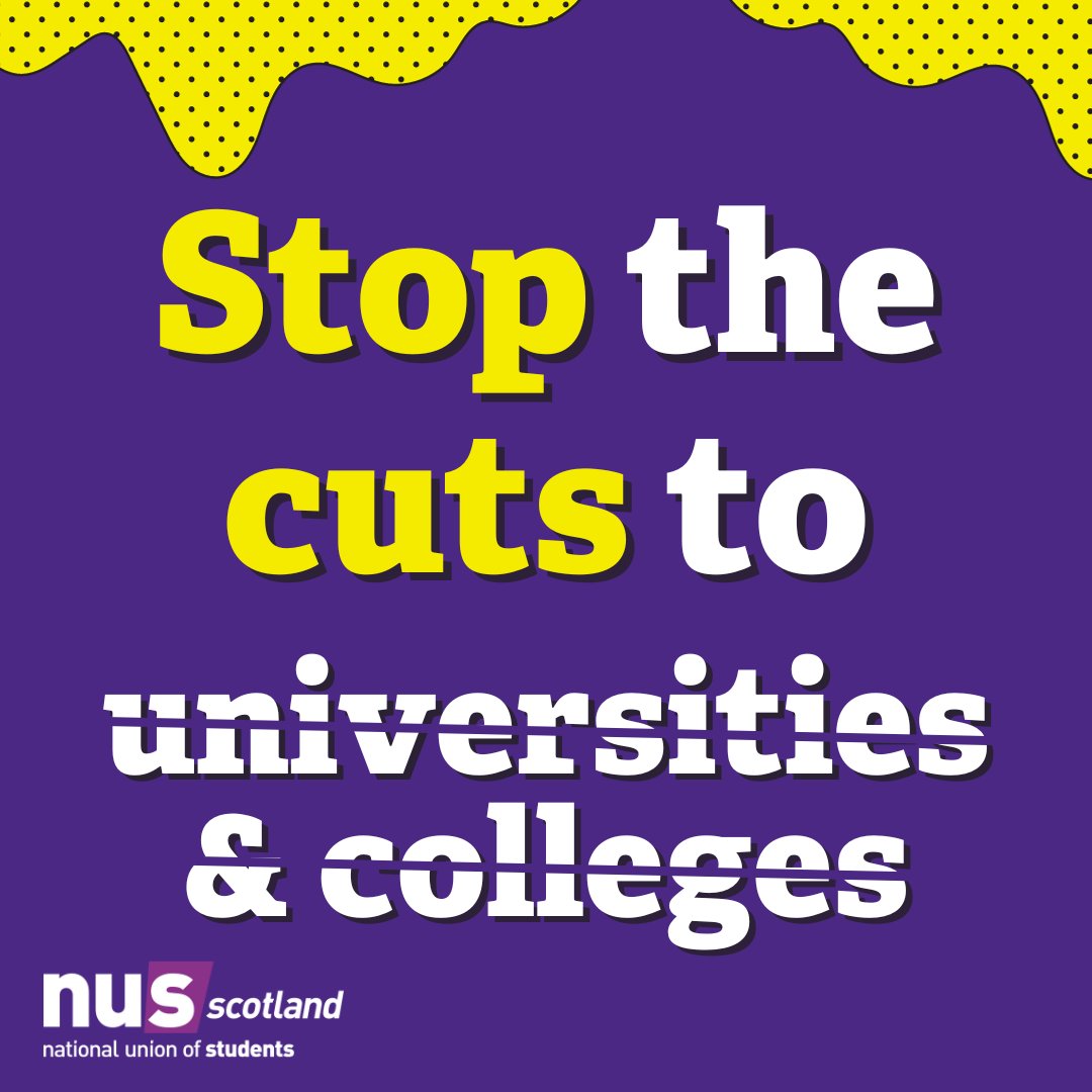 🚨🚨 More than £70 million of cuts have been announced for universities and colleges across Scotland in today's 2024/25 budget. 🚨🚨

Join our call to #Stopthecuts by signing the petition ✊
nus-scotland.org.uk/stopthecuts