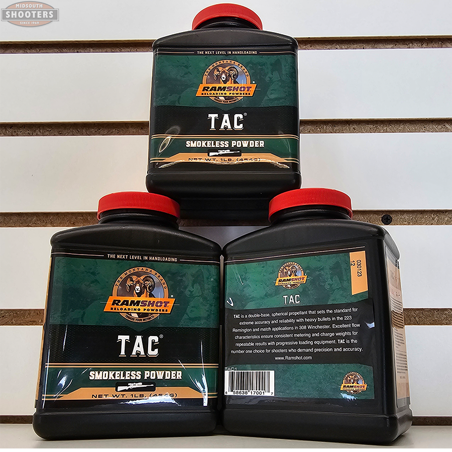 MidsouthShooter's tweet photo. TAC is a double-base spherical propellant that sets the standard for extreme accuracy and reliability with heavy bullets in the 223 Remington and match applications in 308 Winchester.

#loadyourown #westernpowders #ramshot #tac #223rem #308win

NO SALES ON SOCIAL MEDIA https://t.co/cQU7A0m1iu