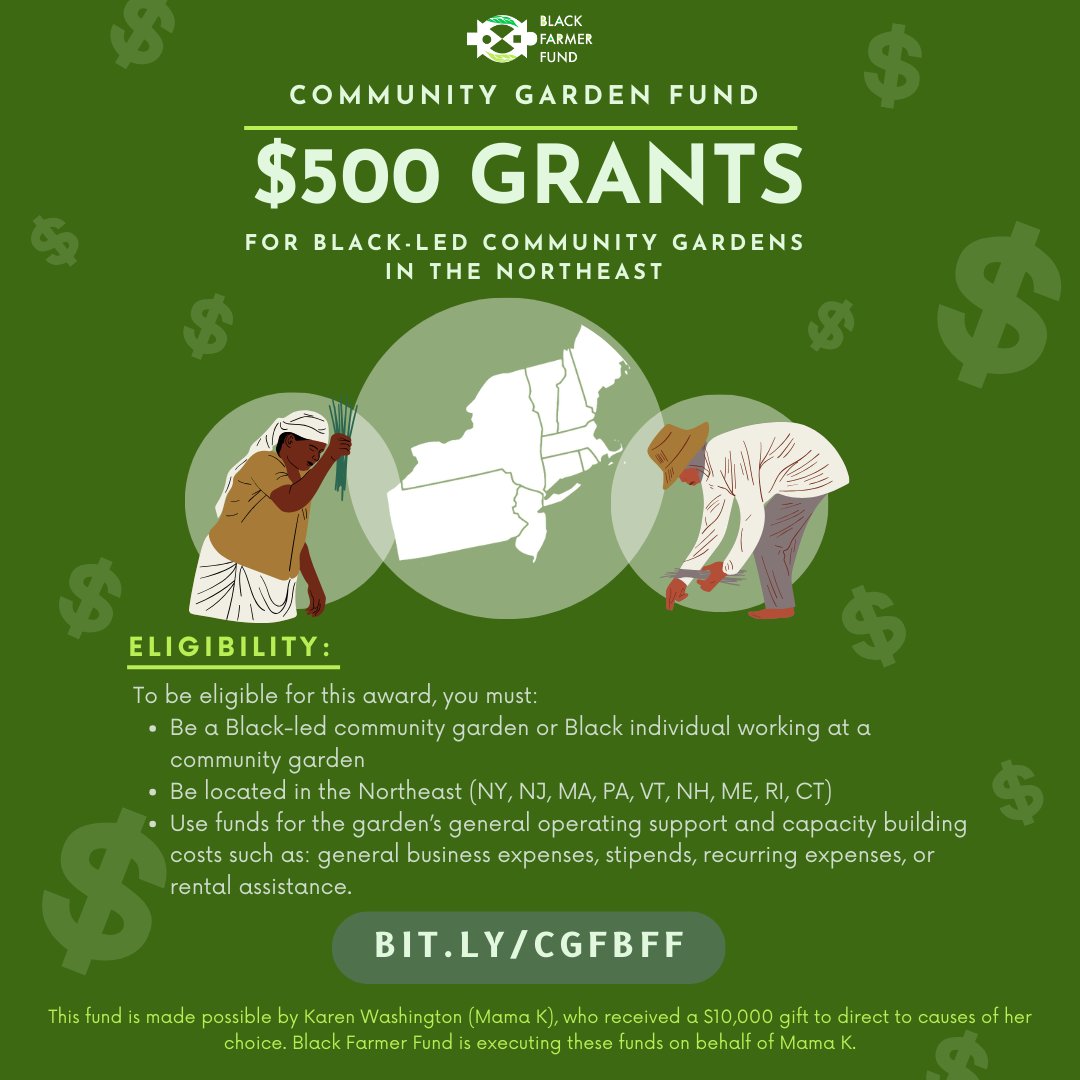 BFF is thrilled to announce the BFF Community Garden Fund, thanks to the generous support of Mama @Karwasher. Up to 20 gardens will receive $500 each to assist with operational and capacity building costs. Learn more and apply here: docs.google.com/forms/d/e/1FAI… #CommunityGardens