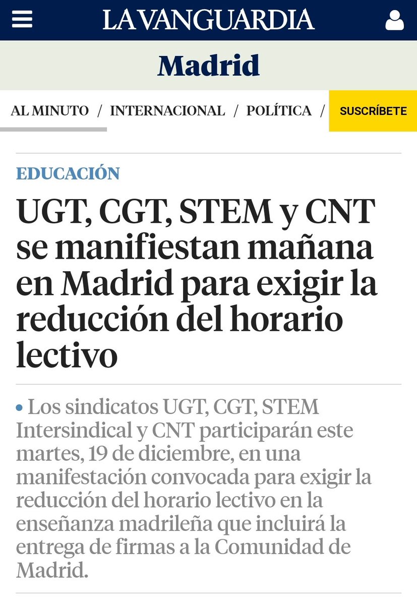 La Vanguardia se hace eco de las movilizaciones en la educación pública madrileña
#MenosLectivasMásEducación
#DefendiendoLaPublica 

lavanguardia.com/local/madrid/2…