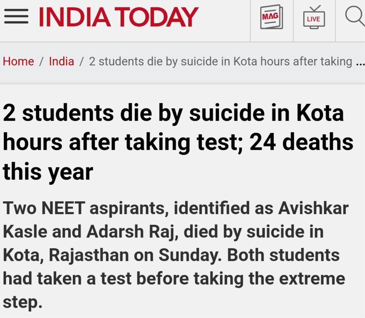 Young Generation is at Risk!
24 Kota Deaths @narendramodi @PMOIndia @NTA_Exams @EduMinOfIndia
#StudentsLivesMatter #iit #jee #neet #nta #suicide #kotasuicide #studentsuicide