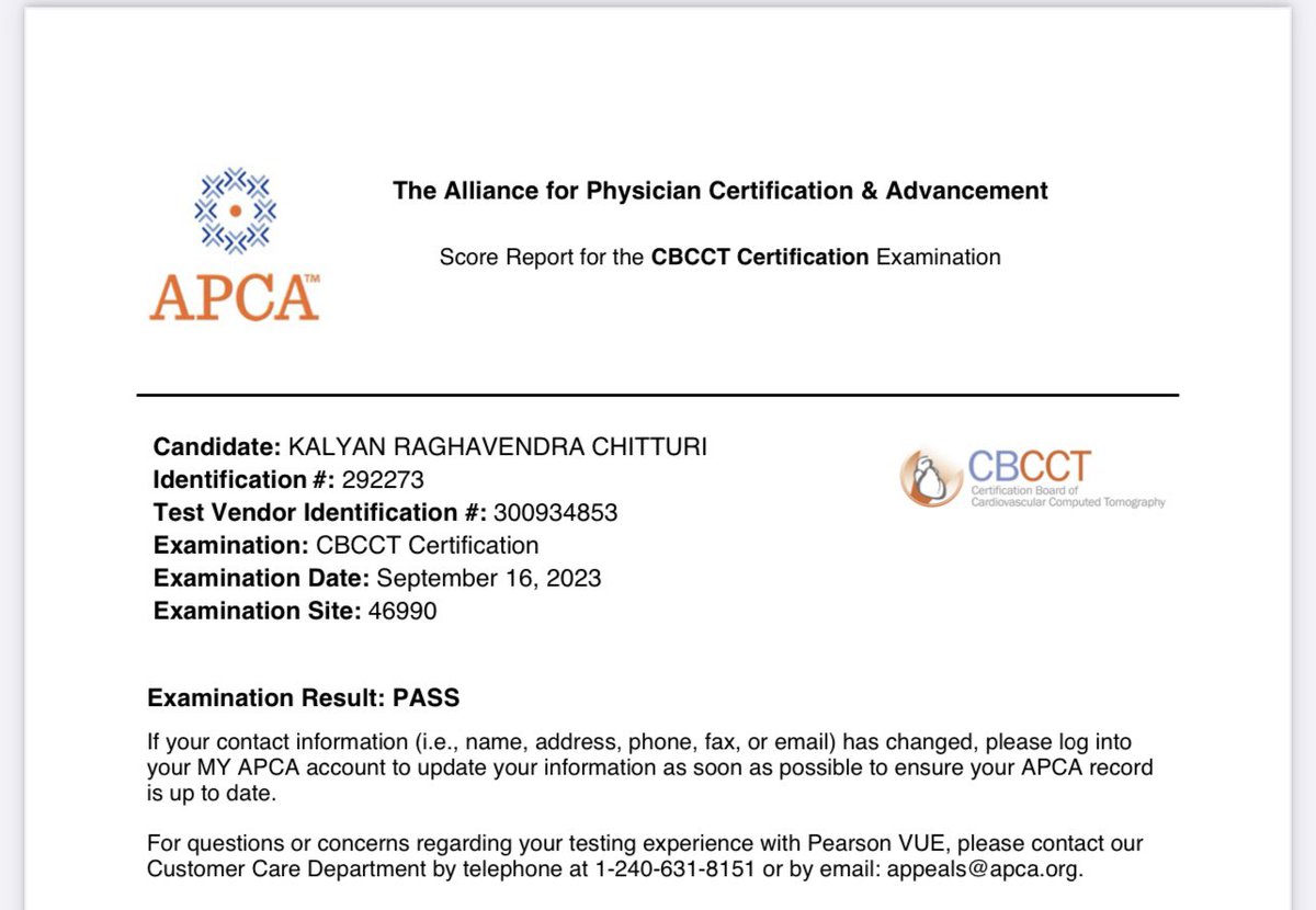 Passed the Cardiovascular Computed Tomography (CBCCT) board exam!🫀 #yescct #CardioTwitter #CardioX #cardsrads