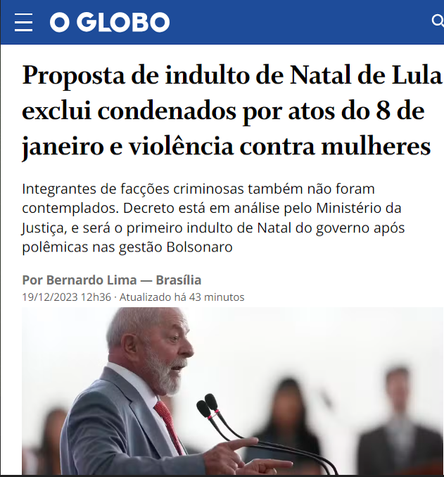 BrazilenDireita's tweet image. Ressentimento, #vingança e revanchismo...
Quanto #ÓDIO no coração???

"Proposta de indulto de #Natal de #Lula exclui condenados por atos do 8 de janeiro"